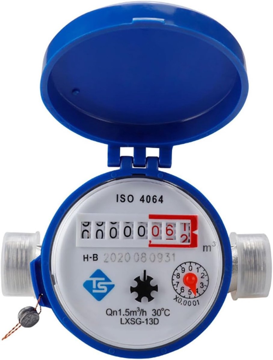 Koudwaterdebietmeter - Slimme Watermeter - Mechanisch Digitaal Meetinstrument met Roterende Schoepen - Blauw