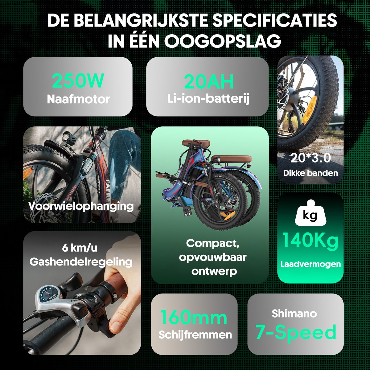 Fafrees F20 Pro Elektrische Fiets - 250W 20 Inch E-bike - 36V 20Ah Accu - Bereik 75-100km - Shimano 7 Versnellingen - Verende Voorvork - Opvouwbaar thumbnail 2