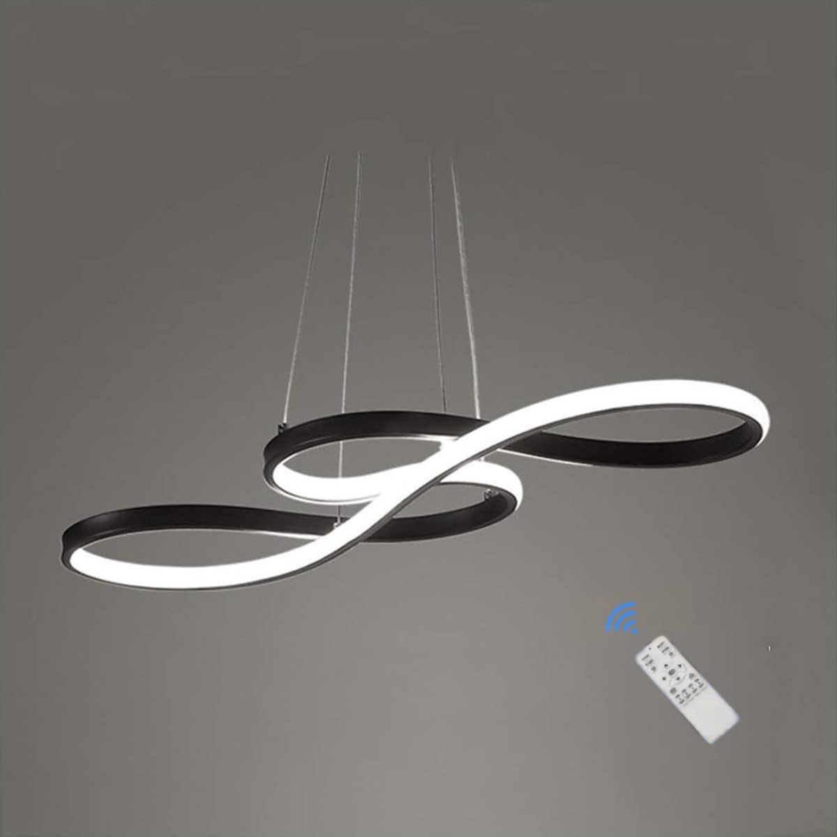 Riserva LED Hanglamp Modern Design - 52W - 5850 lm - Dimbaar 3000K-6500K - Afstandsbediening & App - Zwart - Moderne Hanglamp voor Woonkamer, Eetkamer en Slaapkamer
