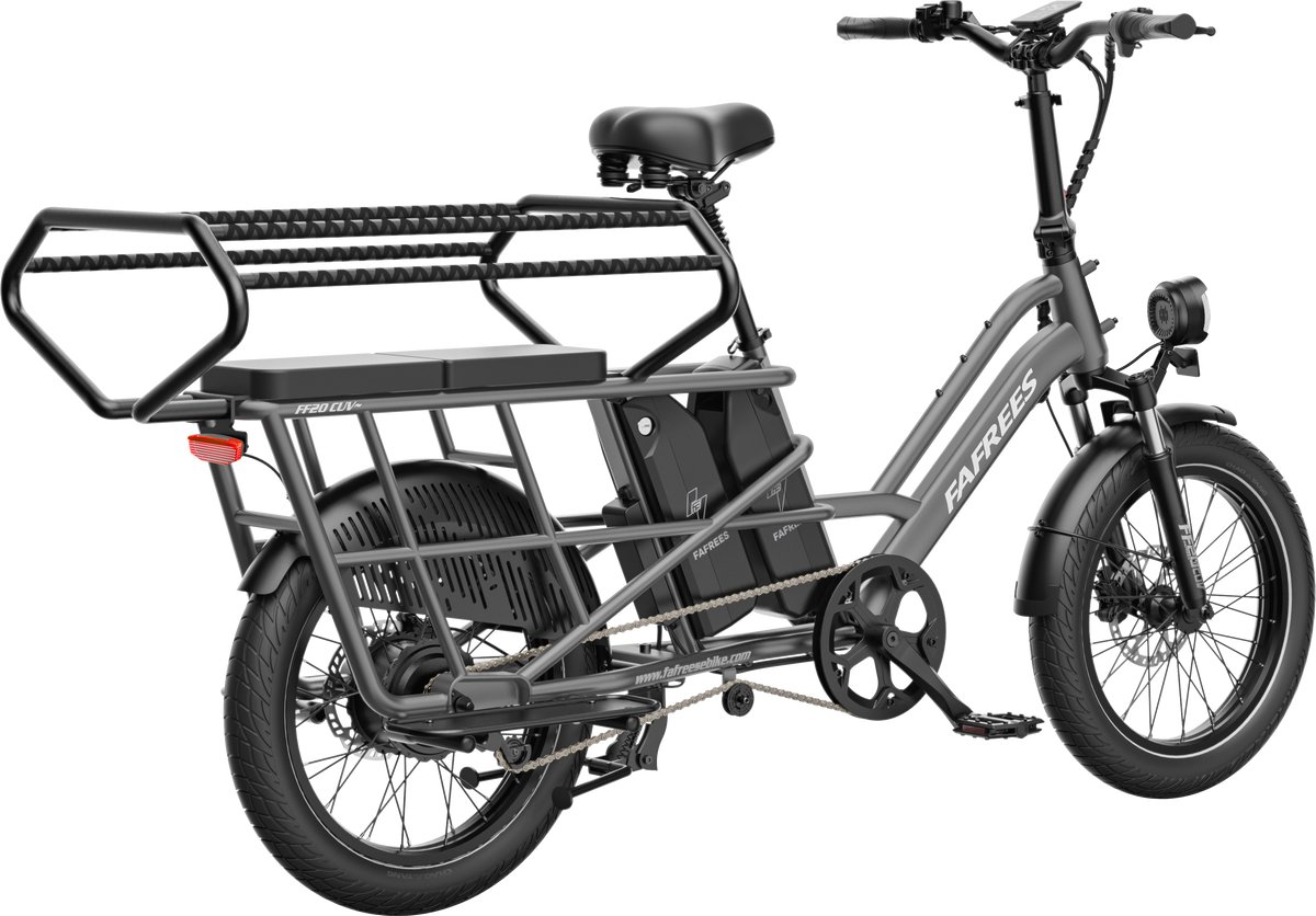 FAFREES 20 inch elektrische fiets met kinderzitjes – E-fiets – E-Bakfiets24Ah accu – maximaal 200kg draagvermogen – max 25km/u – tot 140km – voor gezinsuitjes en dagelijkse boodschappen –Grijs