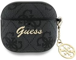 Guess Hoesje geschikt voor AirPods 4 | Premium Eco-leder en Duurzaam PC | met Charm | Robuust | Zwart