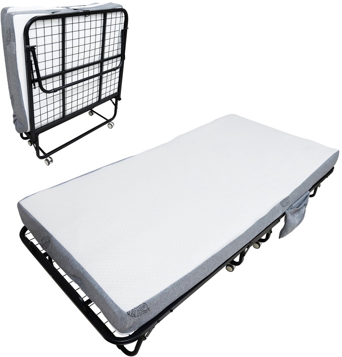 Triumpunpre Opklapbed met Matras voor Volwassenen - Opvouwbaar Logeerbed met 15cm Memory Foam en Verstelbare Wielen - Draagbaar Bed voor Kantoor, Camping en Gastenkamer - 190x96cm