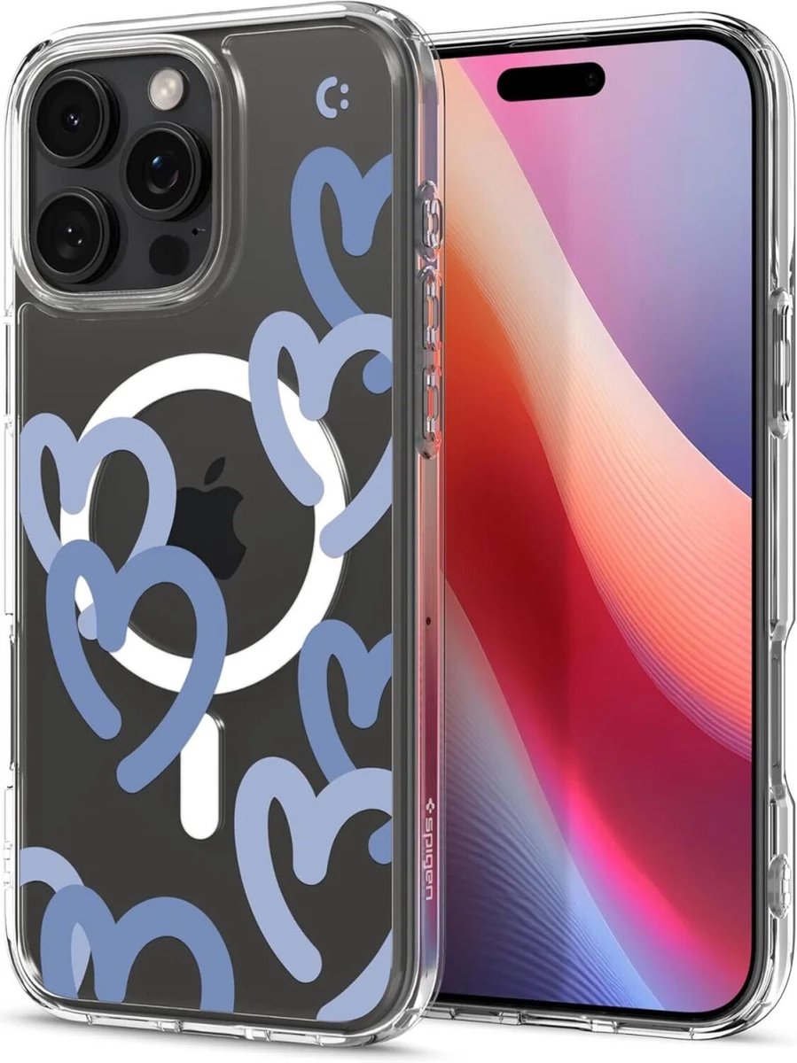 Spigen Ultra Hybrid MagFit - Hoesje Geschikt voor Apple iPhone 16 Pro Max - Compatibel met MagSafe - Back Cover Hearts Denim