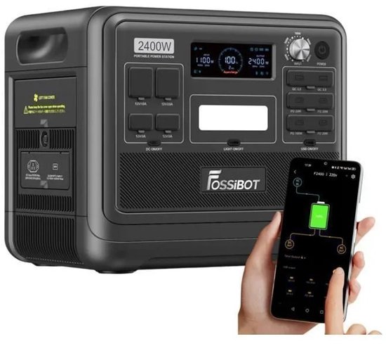 FOSSiBOT F2400 Zwart Draagbare Powerstation | 2048Wh LiFePO4 2400W (4800W Piek) Energiecentrale, UPS Functie, BrightEMS App Voor Kamperen, Camper & Thuis Noodstroom