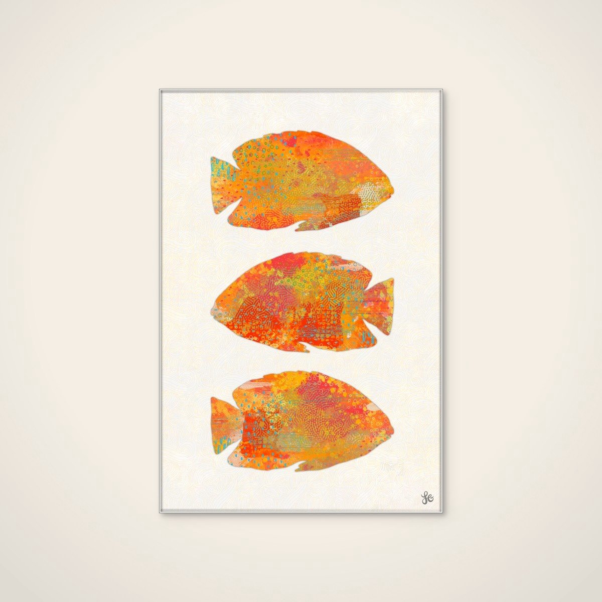 Akoestisch schilderij - 60 x 90 cm - Vibrant Tropical Fish van Laura H Gibson - Dieren wanddecoratie - wit textielframe