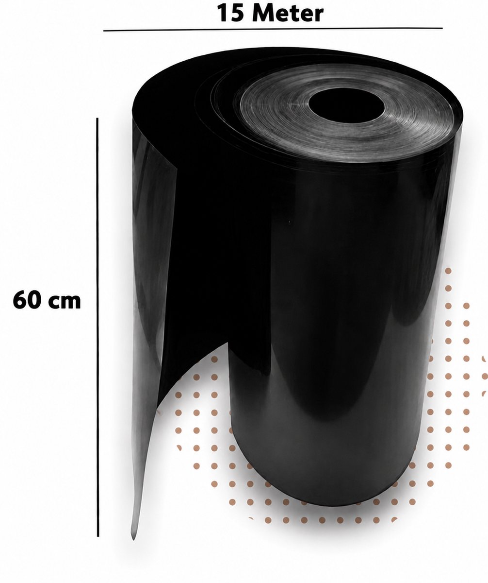 HDPE wortelbegrenzer zwart 1mm dikte x 600mm - lengte 15 meter - te gebruiken bij bamboe, hagen, grassen en andere woekerende plantsoorten