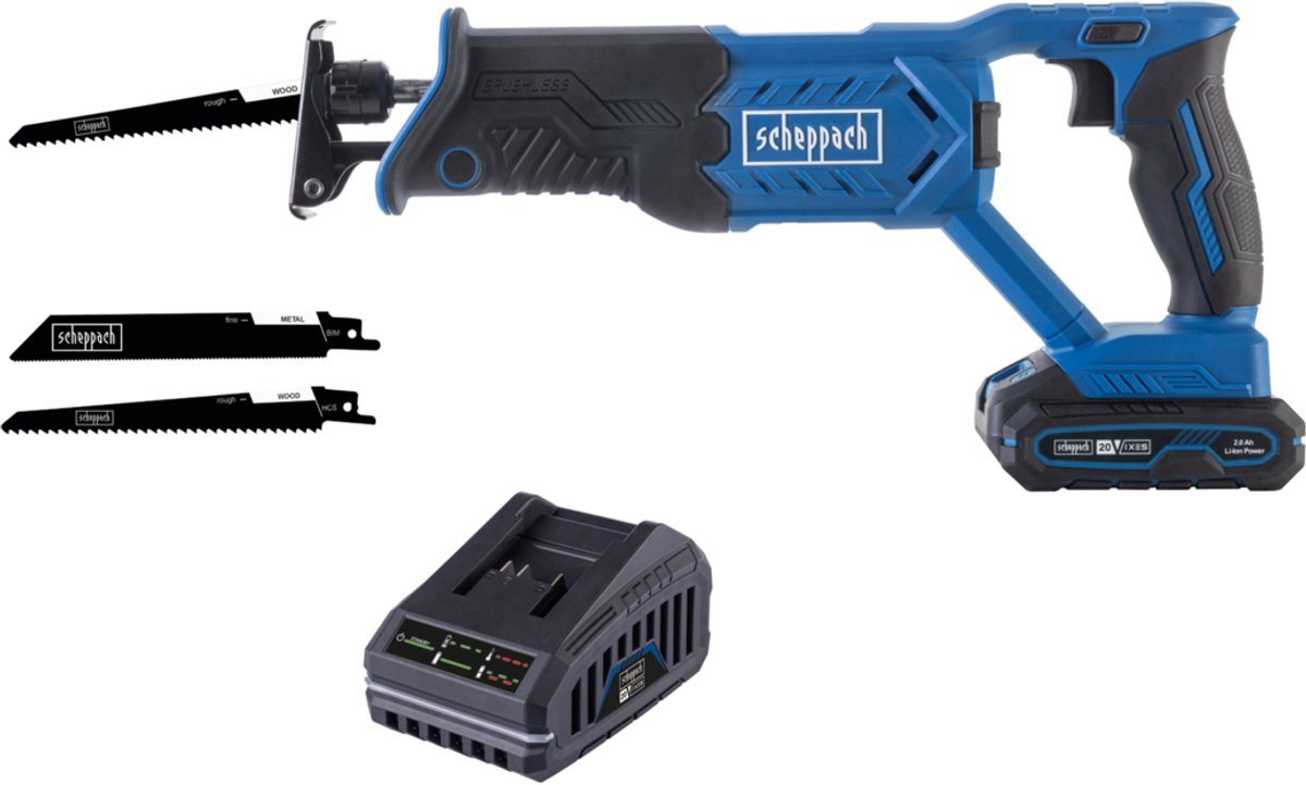 Scheppach Accu Reciprozaag 20V BC-RS220-X - Set S - Slaglengte 22 mm - Slagfrequentie 0 – 3000 min-1 - met 2.0 Ah accu en oplader