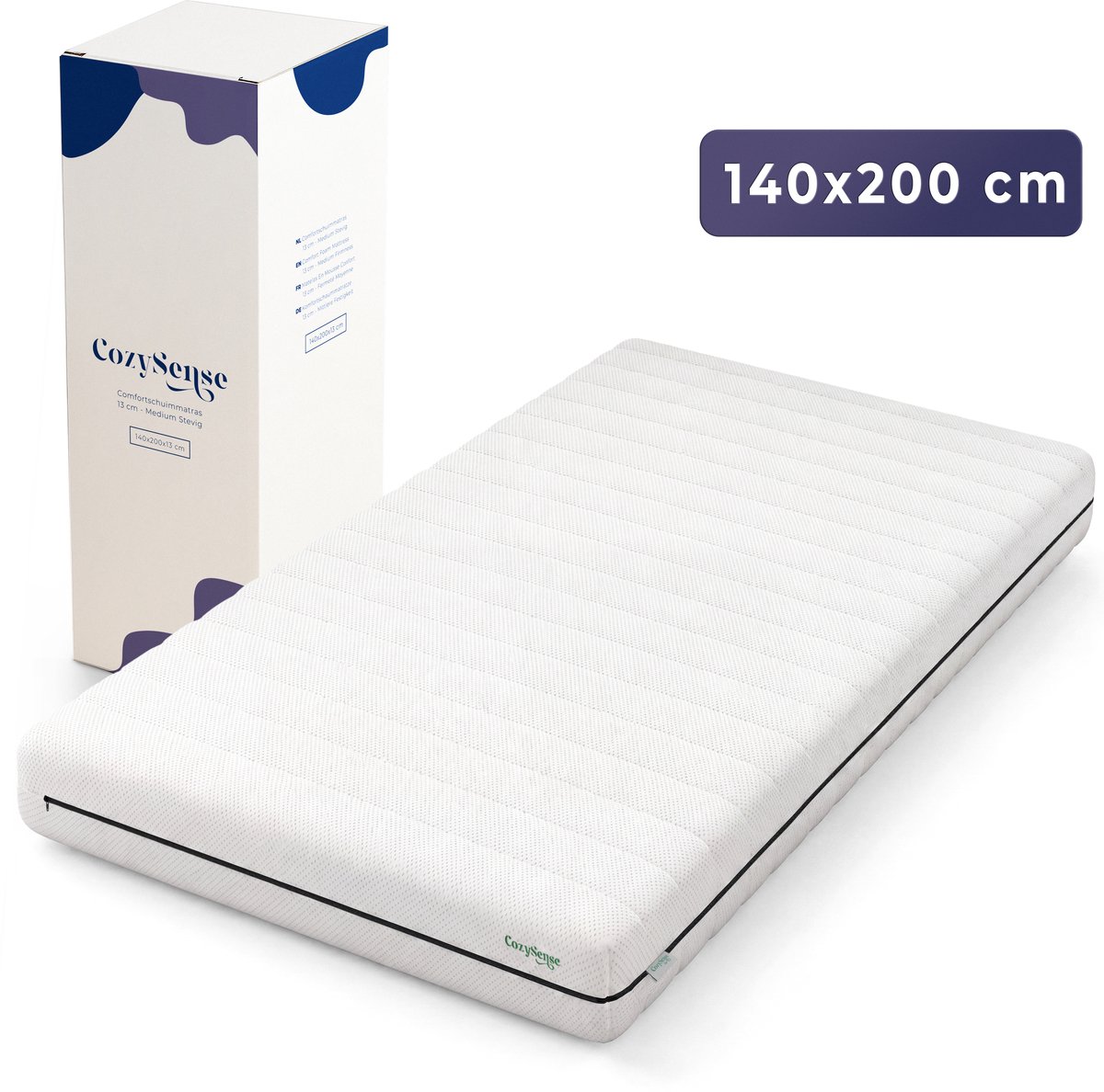 CozySense® Basic Matras 140x200 cm – Tweepersoons – CertiPUR-US® PU-schuim – OEKO-TEX® Afneembare Hoes – 13 cm Dik – Medium