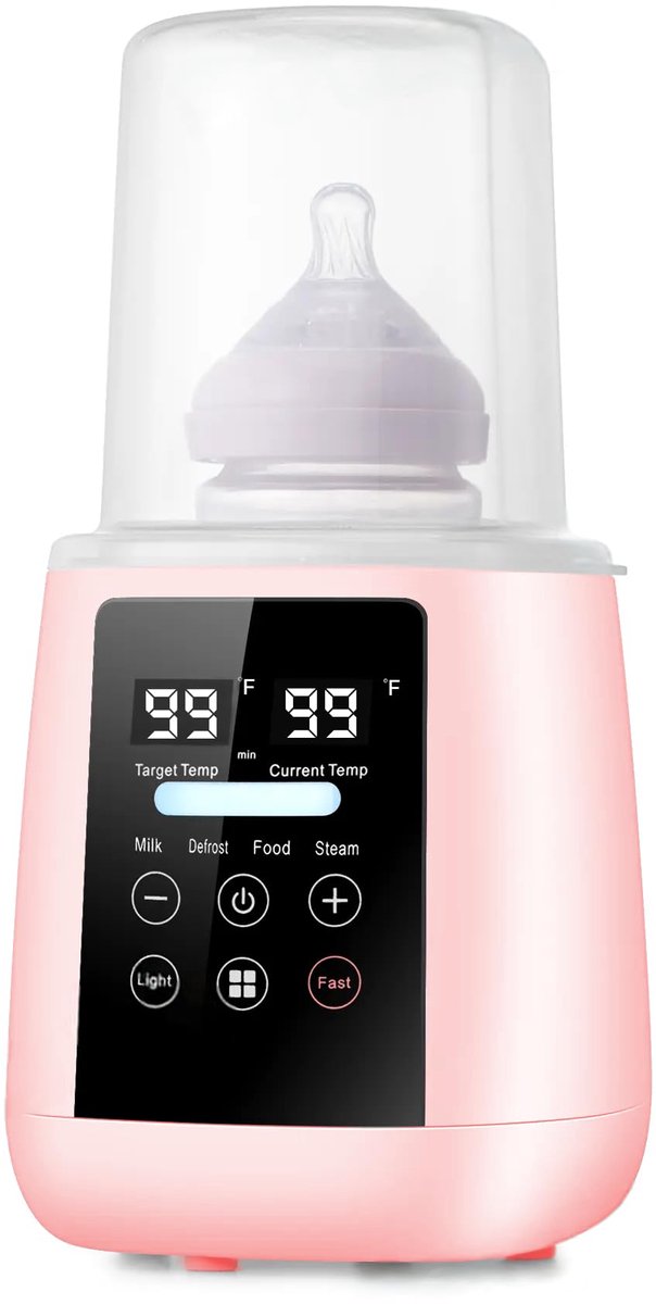 QTTVBTNA -Flesverwarmer - Babyflesverwarmer - Melkverwarmer - Roze, 3-5 min, instelbare temp - Ontdooien, steriliseren, opwarmen - LED, nachtlampje, droogkookbeveiliging - Geschikt voor flessen tot 9,4 cm - Food-grade PP