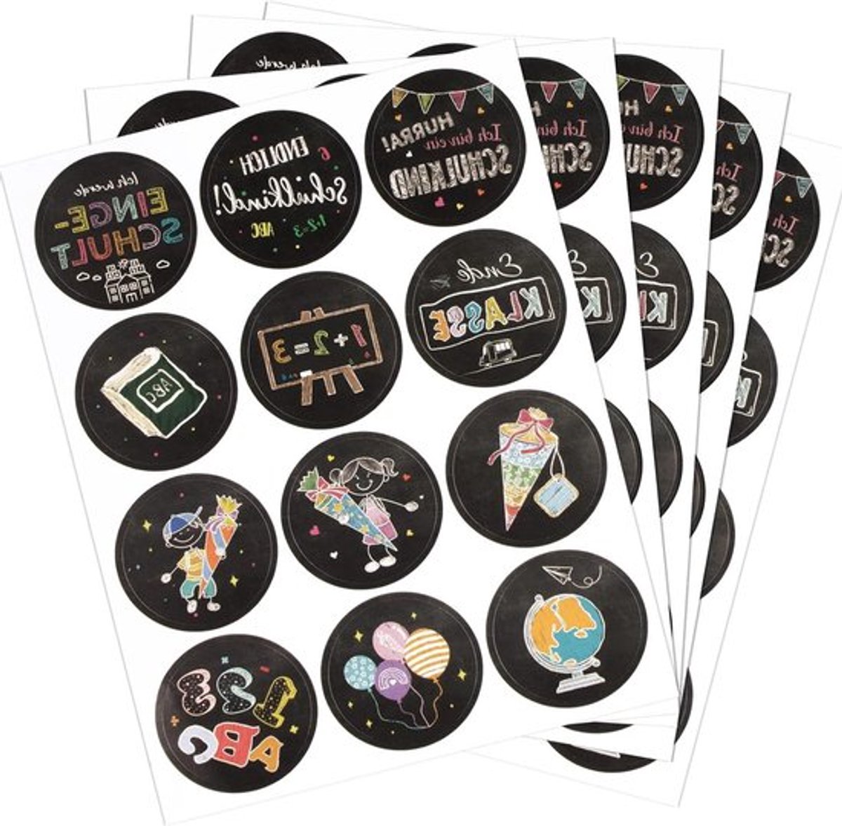 60 zelfklevende ronde Duitse etiketten voor school, afneembare bordstickers in premium kwaliteit, ideaal voor decoratie, scrapbooking en dagboekversiering