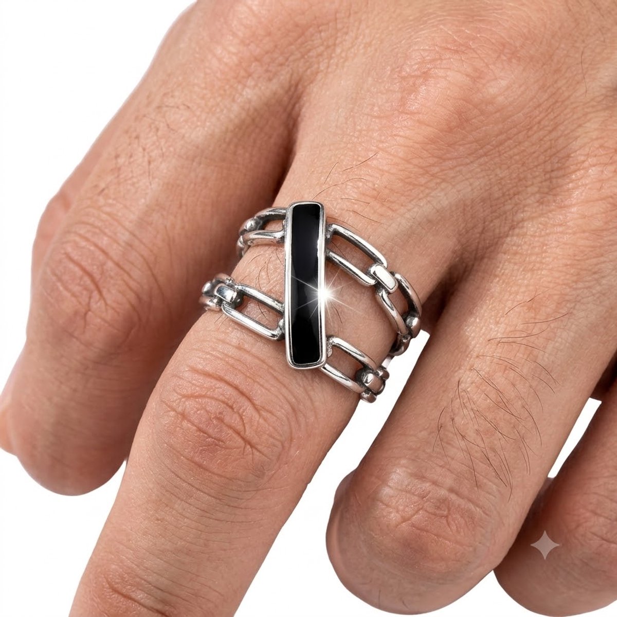Zilverkleurige statement ring heren dames open ring verstelbaar geometrische ketting ring meerlaags design holle schakel ring moderne mode ring