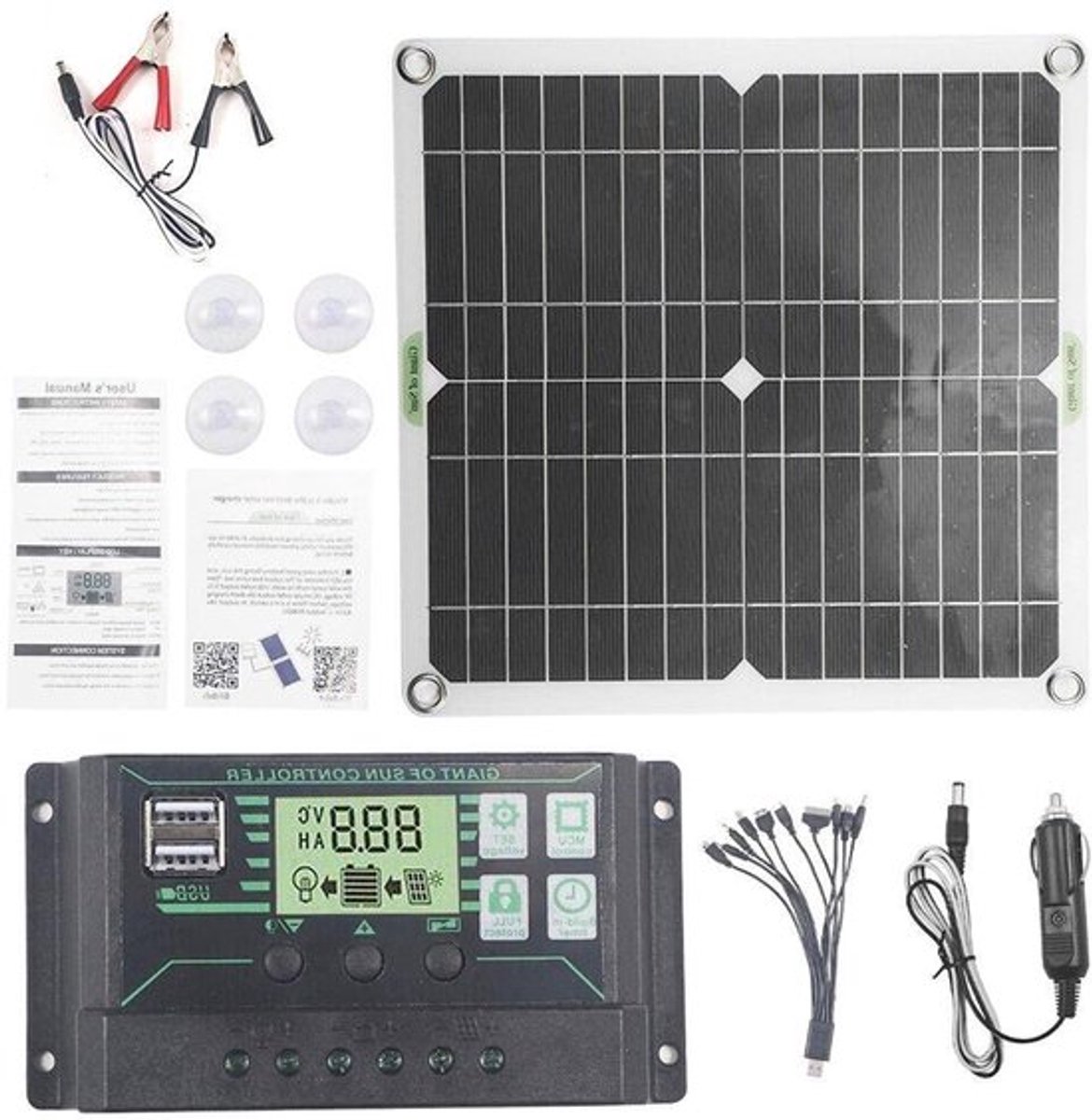 Zonnepaneel kit van 30W 12V met 10-in-1 oplaadkabel en 50A controller, ideaal voor caravans, boten, kamperen en vissen voor duurzame energievoorziening