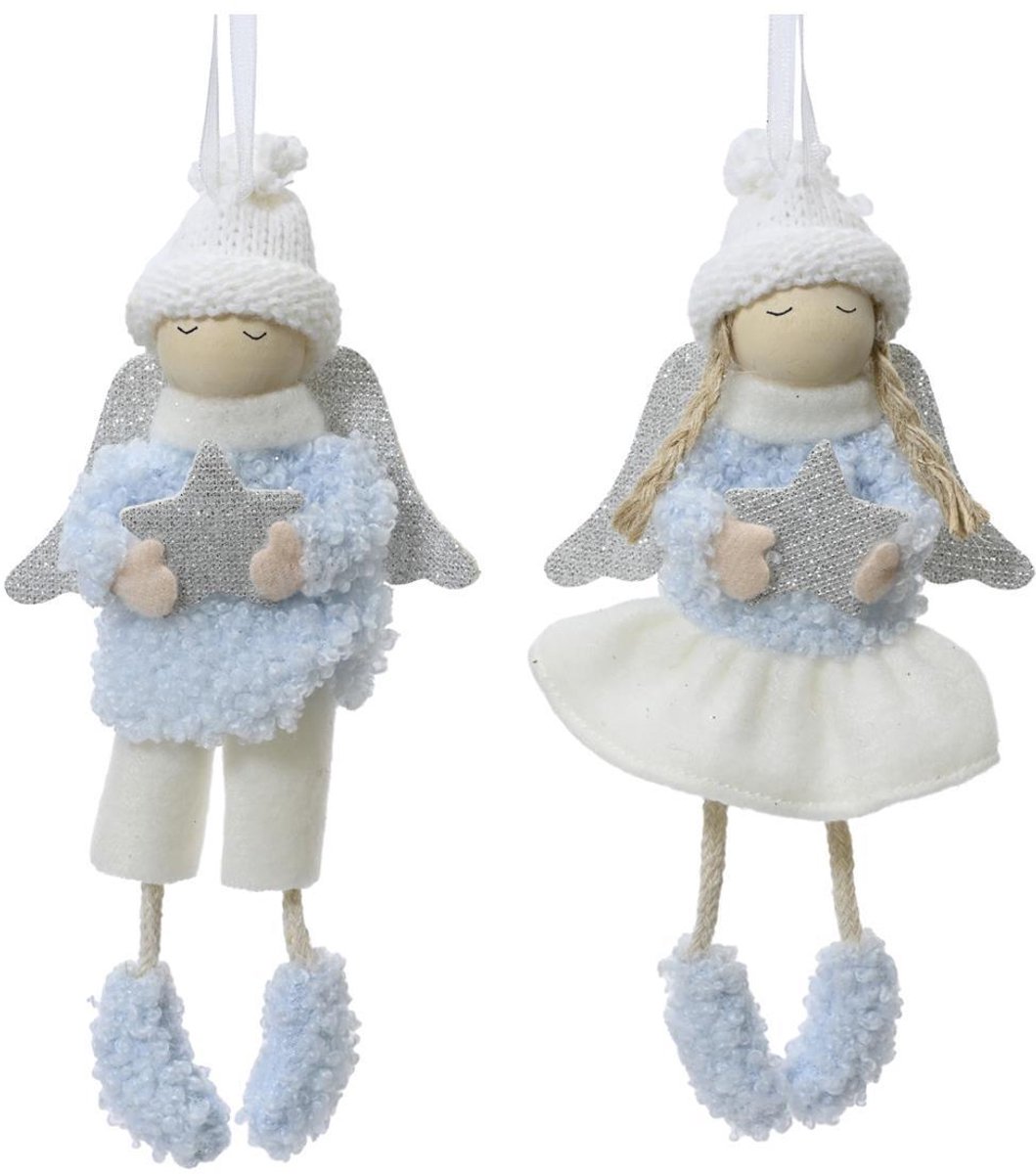 Decoris kersthanger engel blauw/wit kerstdecoratie 8x3x16cm.