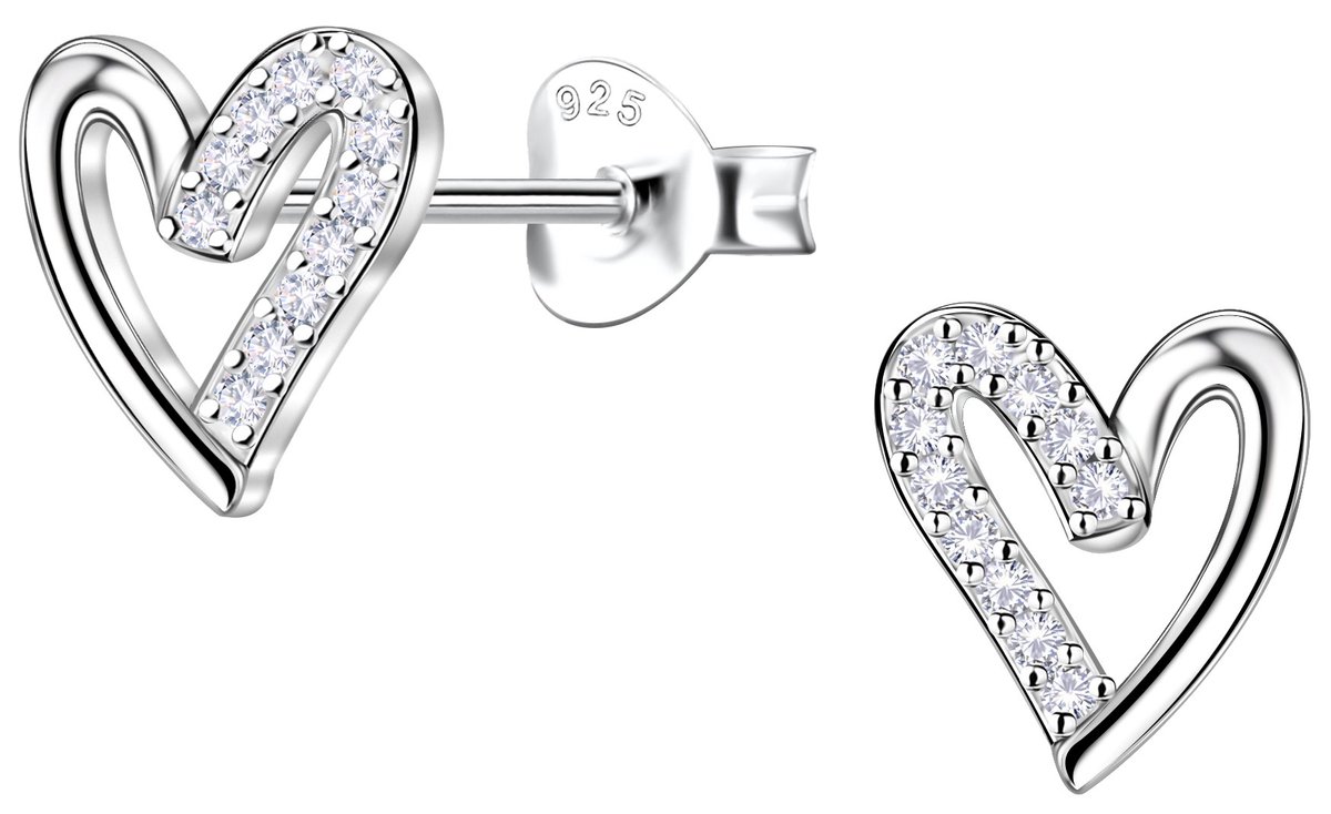 Joy|S - Zilveren hartje oorbellen - 7 x 8 mm - hartjes a symmetrisch - elegant met zirkonia - sterling zilver 925 - dames oorknopjes