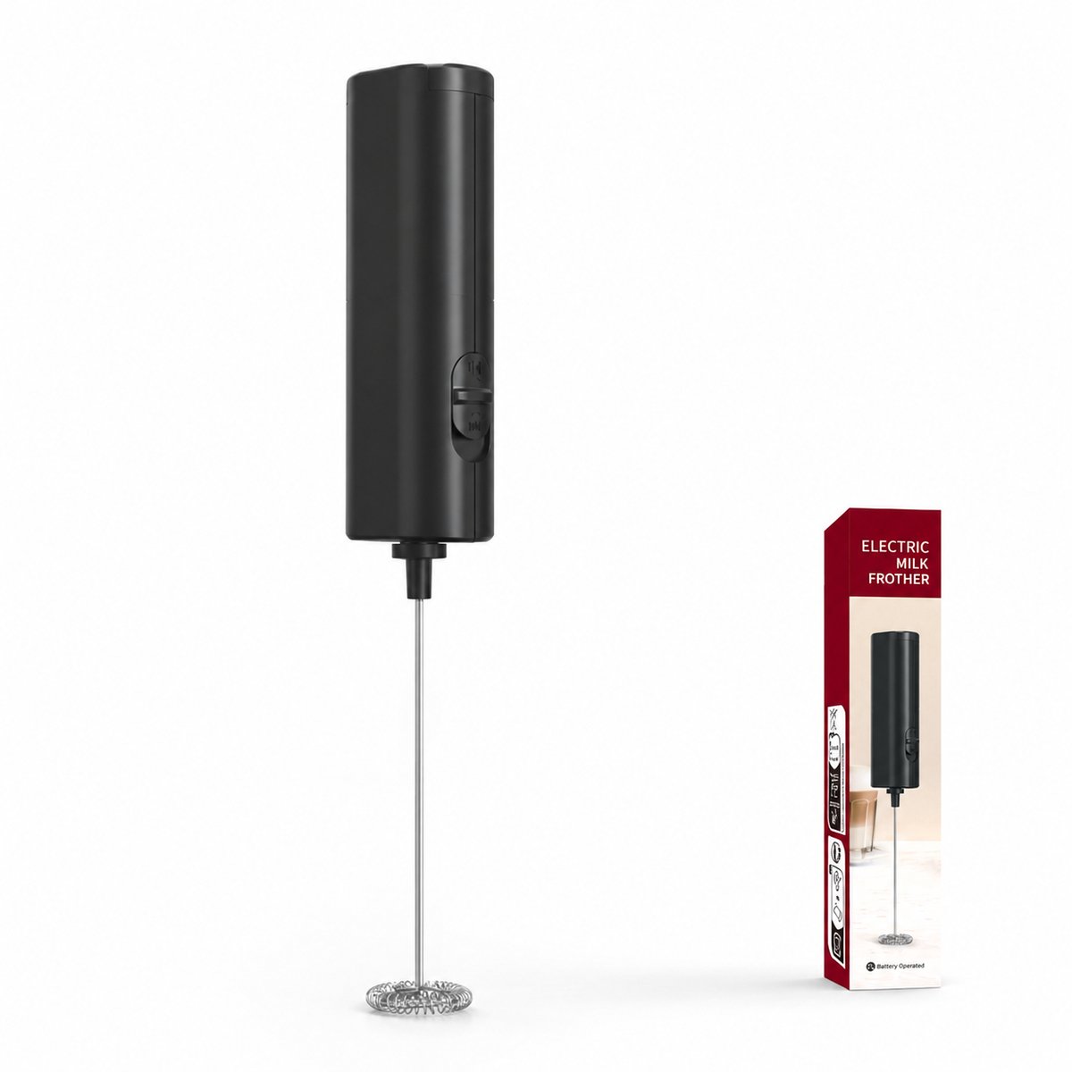 Elektrische Melkopschuimer - Draadloze Melkklopper op Batterijen - Koffie Mini Mixer voor Cappuccino, Latte, Matcha en Cacao - Compact en Licht - Zwart