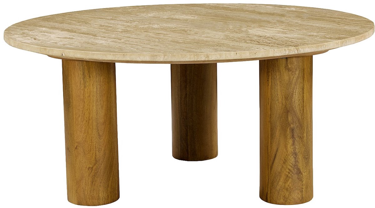 Vente-unique Salontafel in travertijn en mangohout - Beige en naturel - van Maison Céphy LISAVOK