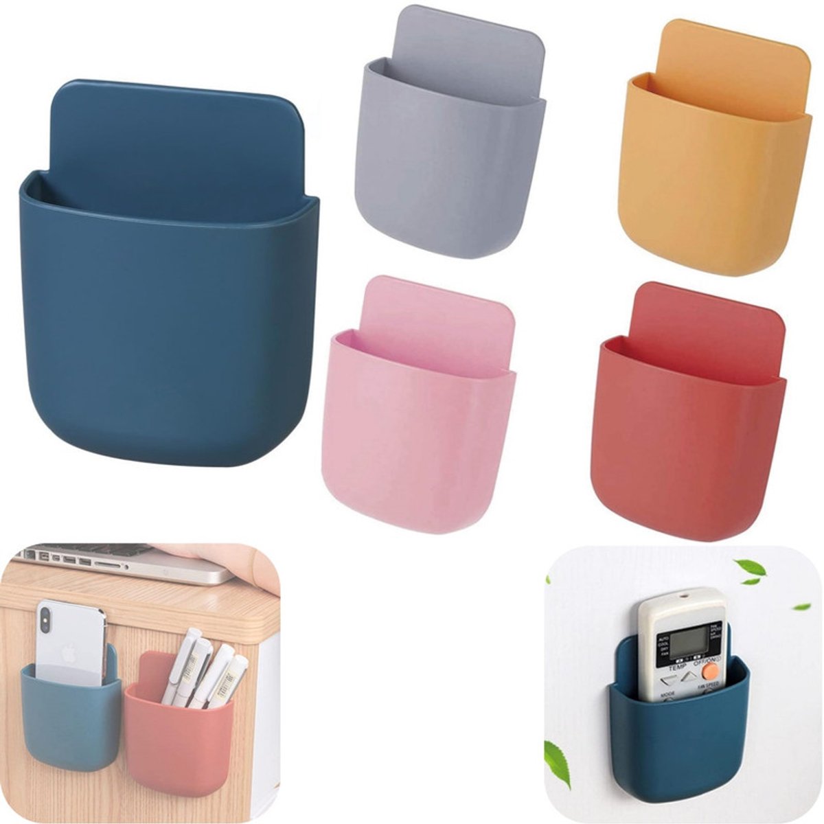 5 stuks standaard - afstandsbediening opbergrek - organiser rek - brillenopbergdoos - telefoonhouder - geen boren nodig - wandmontage - waterdicht - opbergaccessoires - geschikt voor bureau, muur, studeerkamer (meerdere kleuren, 9*8,5 cm)