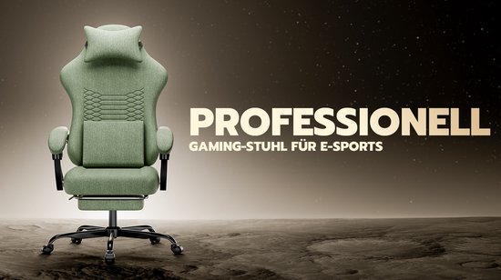 MODENUIT Gamingstoel 63 x 58,5 x 120,5 cm - Verstelbare Rugleuning, Hoofdsteun en Voetsteun - Stof Groen