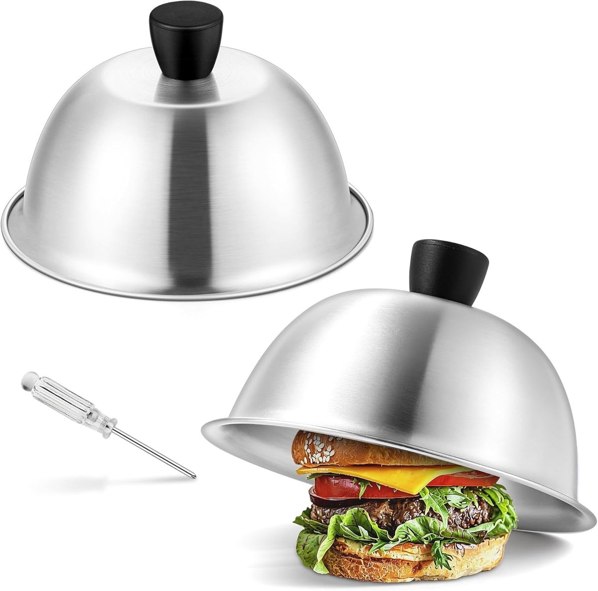 Roestvrijstalen hamburgerbel set voor perfecte hamburgers (2 stuks, 15,3 x 9,4 cm) - BBQ, grillen, keukengerei