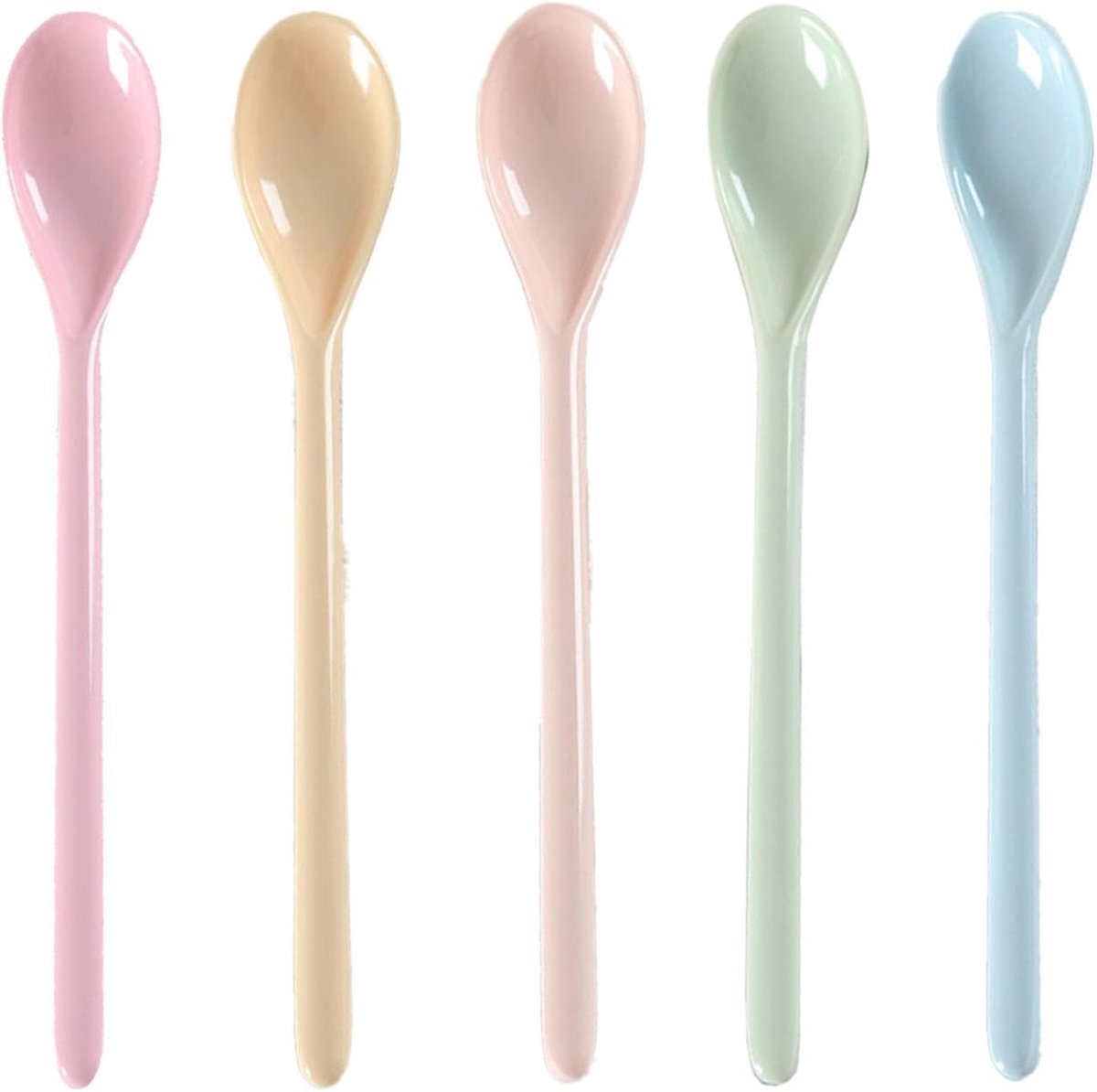 longziming - Melamin Löffel - Dessertlöffel Set - Kunststoff Löffel - Lange Greep Voor Veiligheid - Anti-Druppel Ontwerp - Melamine Kunststof - Kleurrijk Gesorteerd - Veelzijdig Gebruik - 5 Stuks