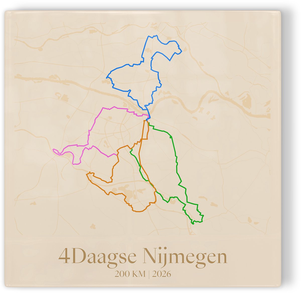 Tegeltje Vierdaagse Nijmegen 2026 Route 200 km - oranje - 4Daagse wandelroute - cadeau Vierdaagse