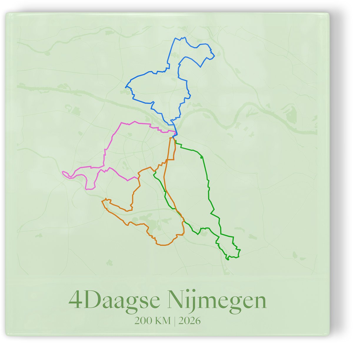 Tegeltje Vierdaagse Nijmegen 2026 Route 200 km - groen - 4Daagse wandelroute - cadeau Vierdaagse