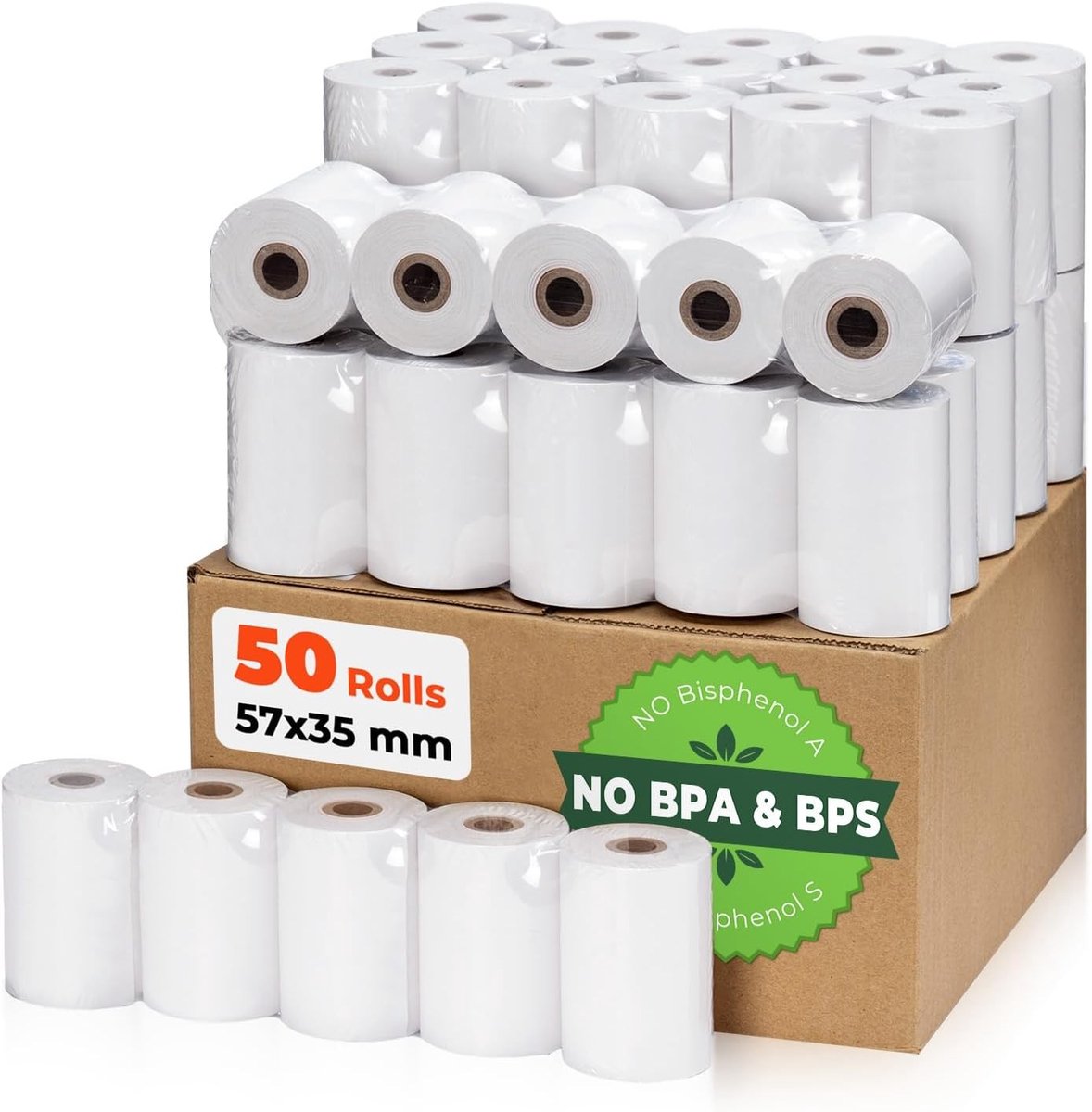 Thermisch papier 58x40mm, 50 rollen kassapapier voor bonnen en etiketten, ideaal voor kassa's en printers