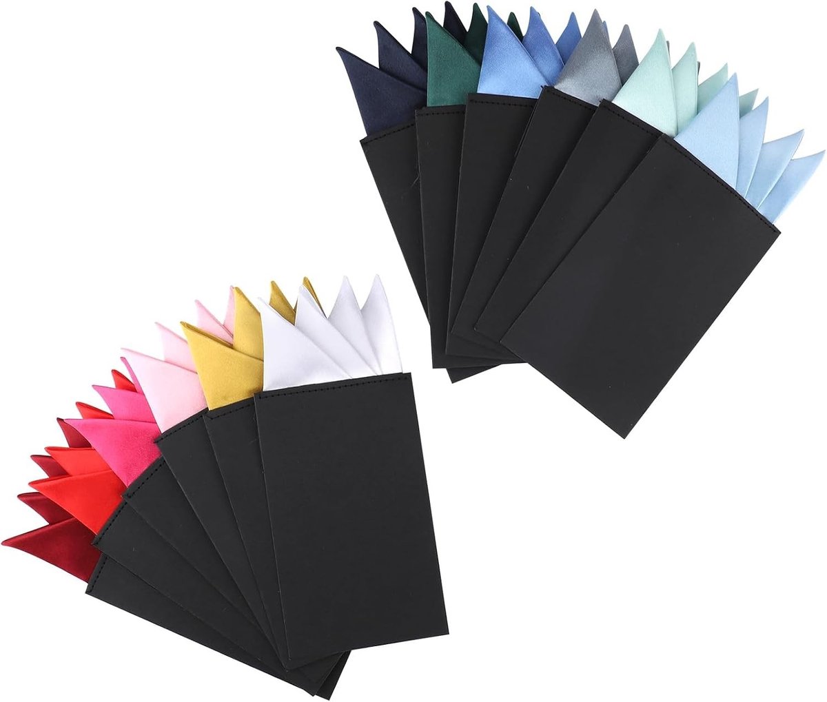 12 Stuks Voorgevouwen Zakdoeken voor Mannen, Driehoekig Ontwerp, Set van 12 Kleuren voor Bruiloft, Zaken en Feestjes, Satijnen Polyester Handkerchiefs