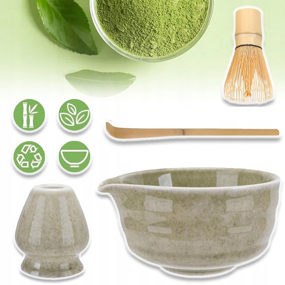 4-Delige Matcha-Voorbereidingsset Met Bamboe Garde En Keramische Kom - Traditioneel Japans Gereedschap Gemakkelijk Schoon Te Maken Duurzaam - Ideaal Voor Authentieke Matcha