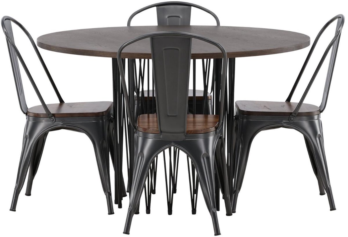 Stone eethoek eettafel zwart 4 stoelen walnootdecor.