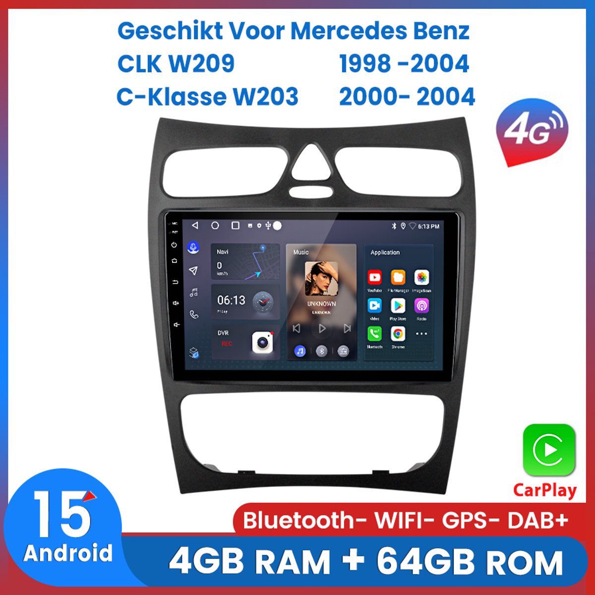 Awesafe Autoradio - 4GB & 64GB 8Kern V1PRO - Geschikt Voor Mercedes Benz CLK W209 1998 t/m 2004 C-Klasse W203 2000 t/m 2004 - Draadloos Carplay & Android auto - Android15 Systeem - Met navigatie GPS - Radio scherm - 1998 1999 2000 2001 2002 2003 2004