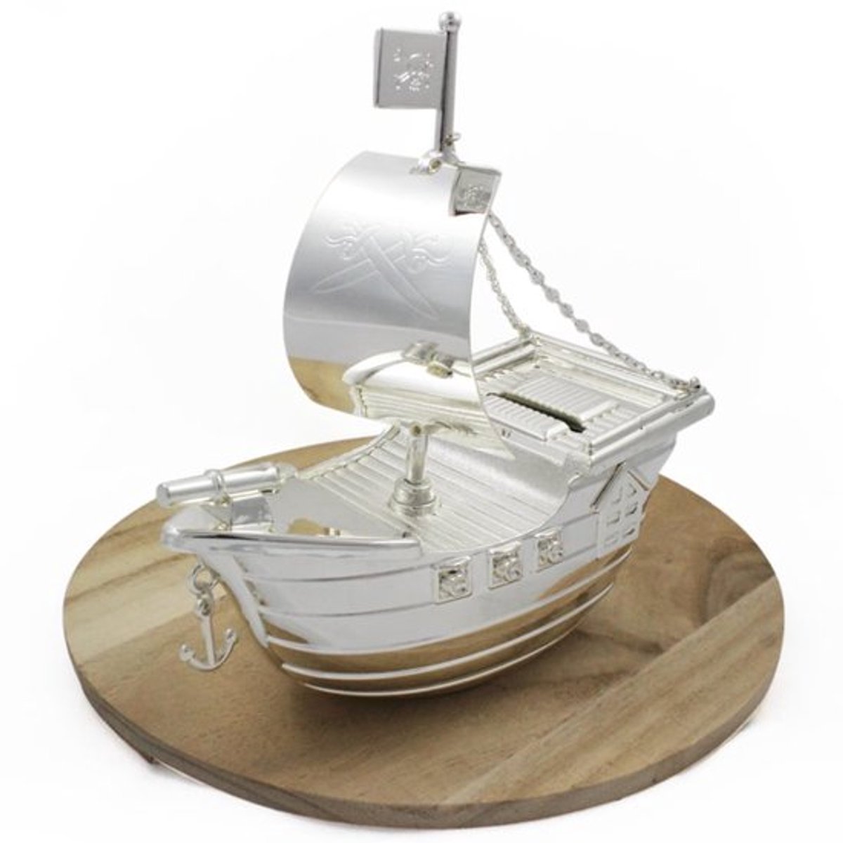 Bambino Silver Plated Money Box Pirate Ship