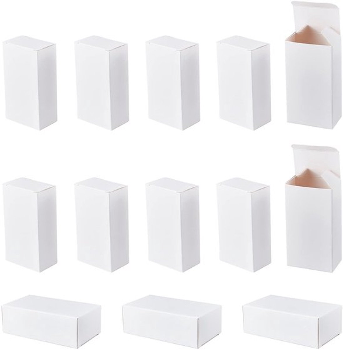 50 witte kartonnen dozen, opvouwbare kartonnen geschenkdozen, rechthoekige witte geschenkdozen voor Kerstmis, verjaardagen en feesten, 3,5 x 5 x 9,5 cm