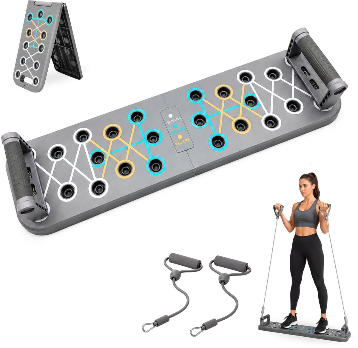 Ryoudavell - Push Up Bord Fitness Artikelen - Opvouwbaar Opdrukbord voor Spieropbouw en Thuis Trainen - Antislip Fitness elastieken Set voor Full Body Workout - Ergonomische Fitnessapparatuur voor een Gezonde Leefstijl en Krachttraining