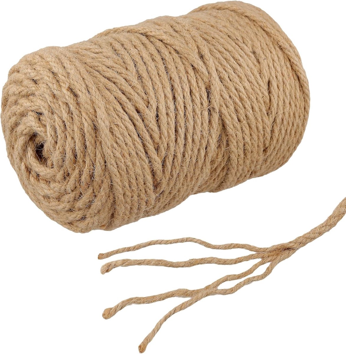 Natuurlijk jute touw van 6 mm x 100 m voor krabpaal, tuinbundelen en creatieve doe-het-zelf projecten