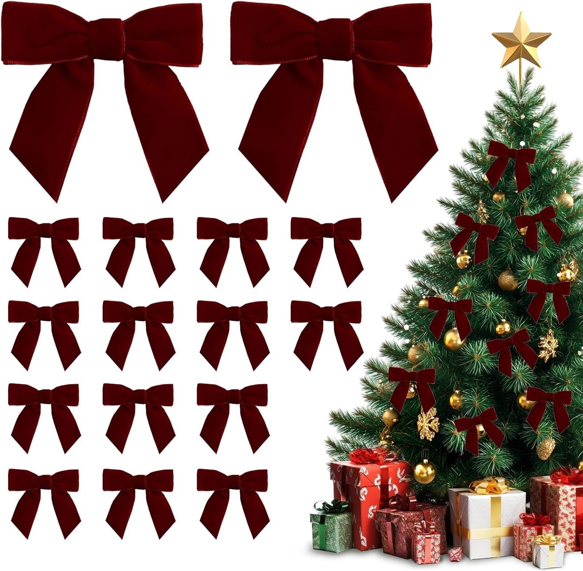 Kerststrikken in Rood, 30 Stuks, Decoratieve Strikken voor Cadeaus, Kerstboom en Krans Versiering, Feestelijke Decoratie