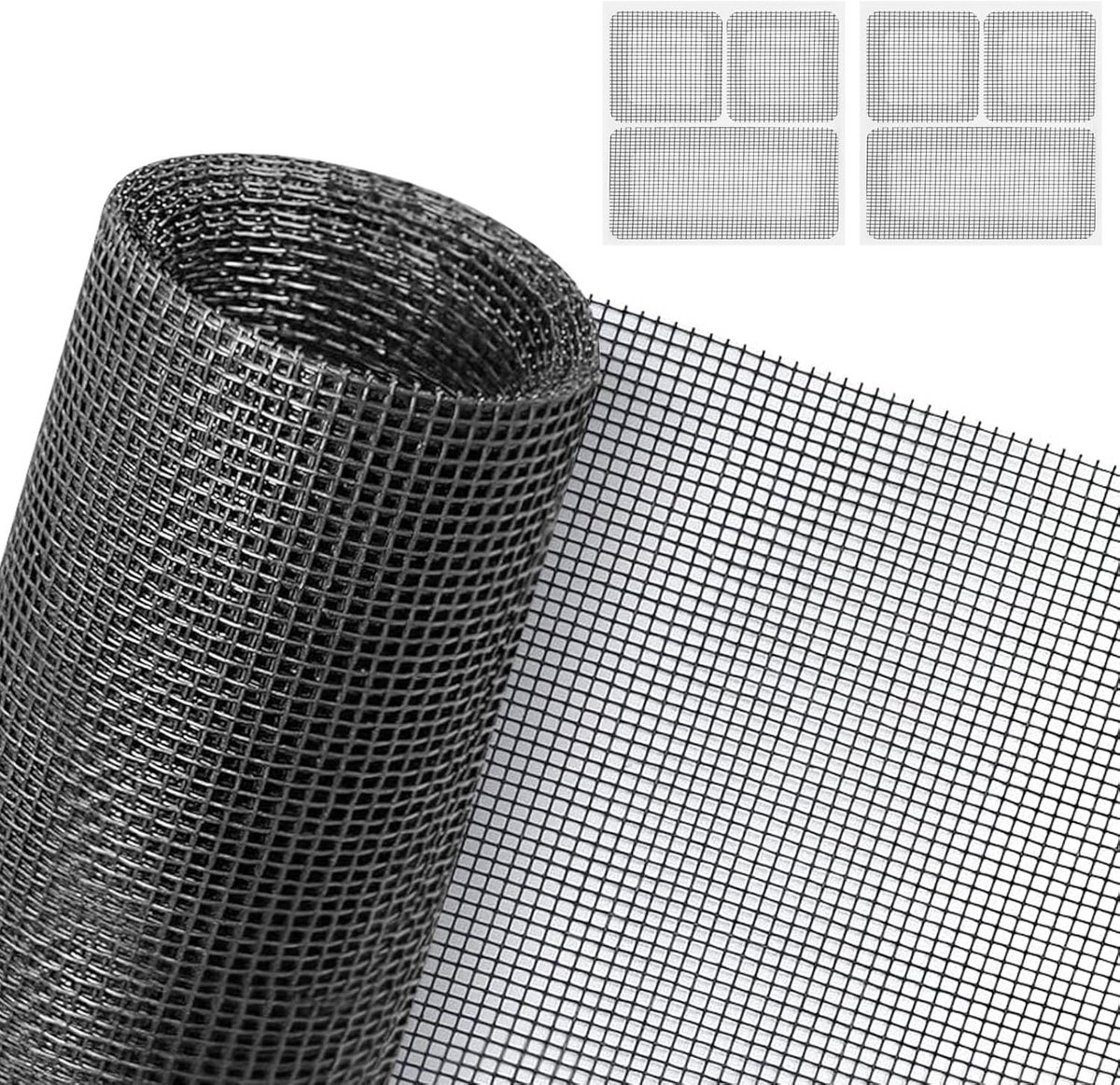 Vliegenraam voor Vensters, 200 × 250 cm, Verstelbaar Muggennet, Zelfklevend, Geen Boren, Inclusief 2 Herstel Patches voor Vliegenramen en Deuren, Zwart, Ideaal voor Insectenbescherming