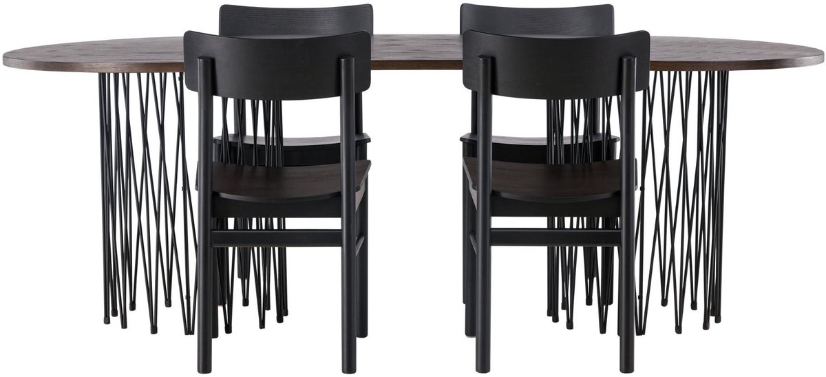 Stone eethoek eettafel mokka 4 stoelen zwart.
