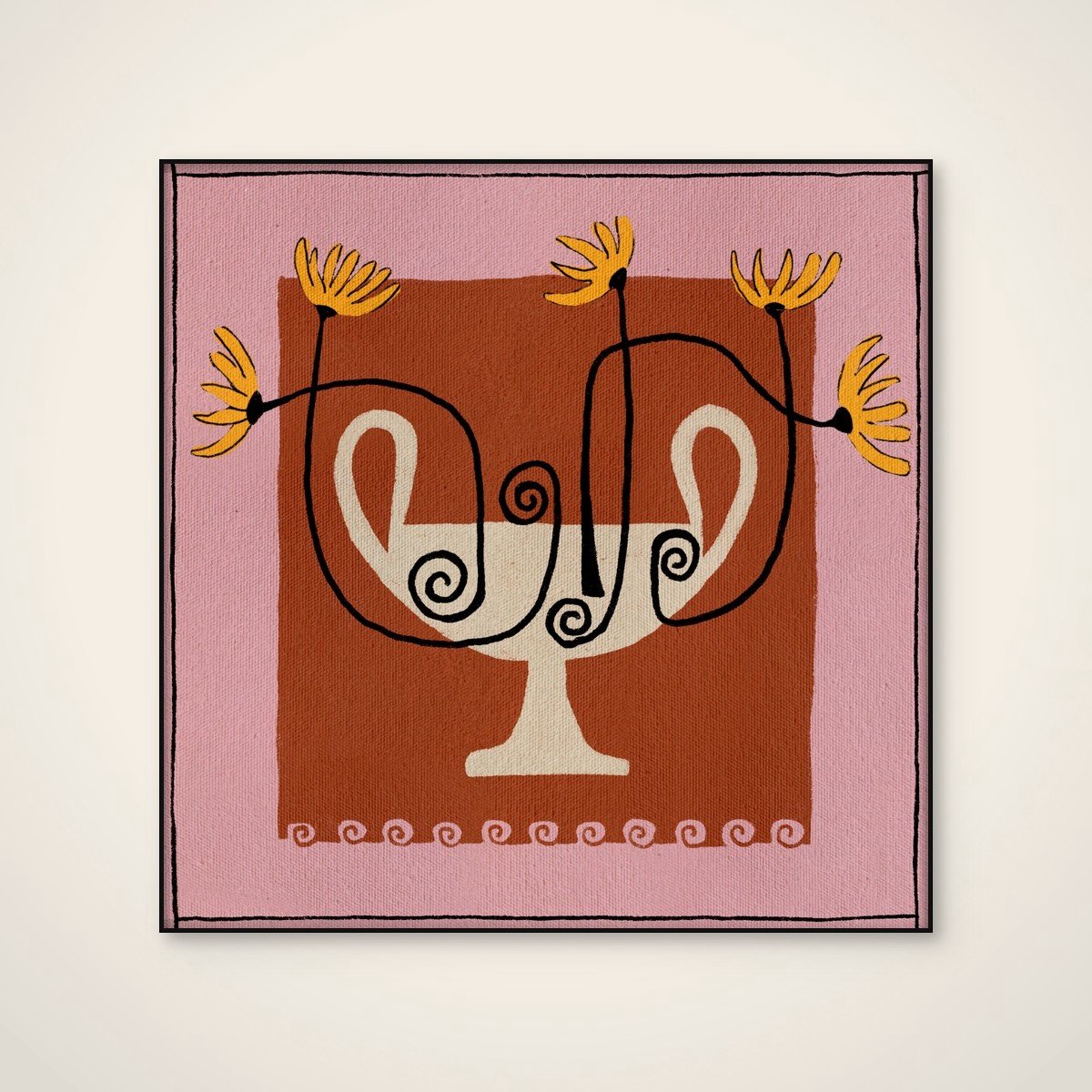 Akoestisch schilderij - 80 x 80 cm - Out of Vase Blooms 12 van Shatha Al Dafai - Botanische wanddecoratie - zwart textielframe