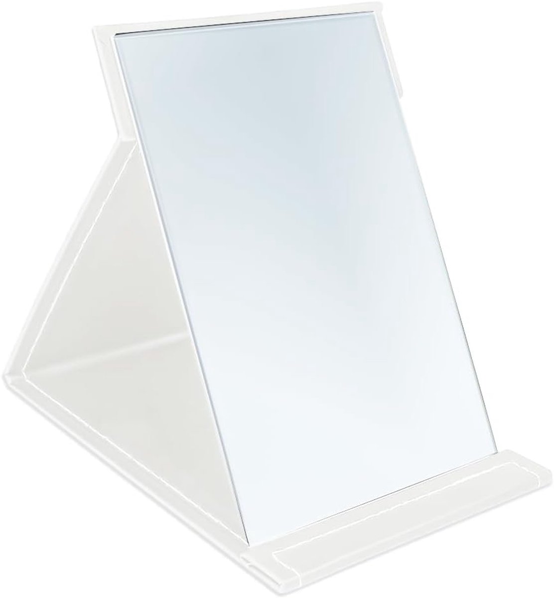 Make Up Spiegel - Inklapbare, draagbare staande spiegel - Met PU-lederen hoes - Reisspiegel Staand - Scheerspiegel - Opvouwbare tafelspiegel - Make-upspiegel voor bureau en kamperen - 16.8*12cm - Wit