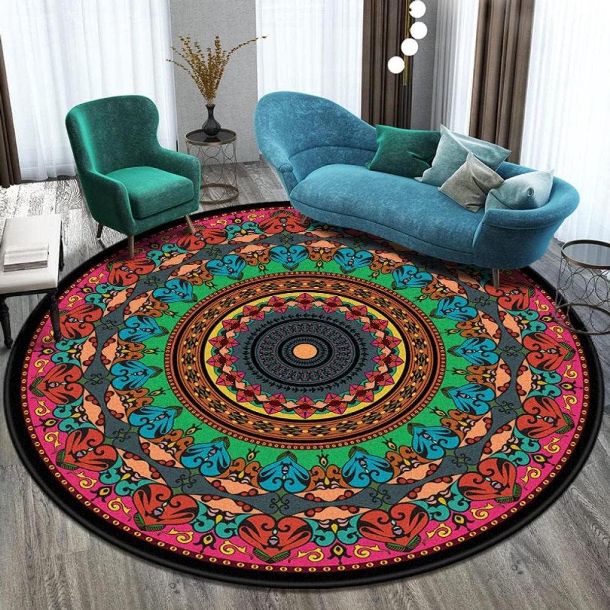 Ronde Tapijt - Mandala Vloerkleed - Woonkamer Decoratie - Zacht en Ademend - 120 cm Doorsn