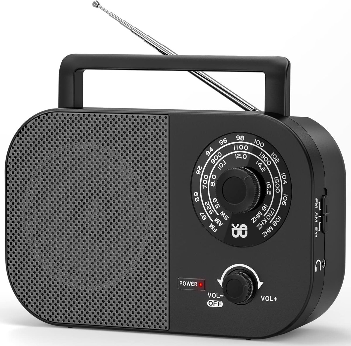 Draagbare AM/FM/SW-radio – draagbare FM-radio – gevoed via stopcontact en batterij – voor ontvangst – ingebouwde luidspreker en koptelefoonaansluiting – voor thuis/buiten/kamperen/noodsituaties (zwart).L