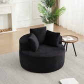 HAUSS SPOLE Fauteuil - Ronde Loungestoel - Met 3 Sierkussens En Brede Armleuningen - Voor Woonkamer En Slaapkamer - Zwart Ribfluweel