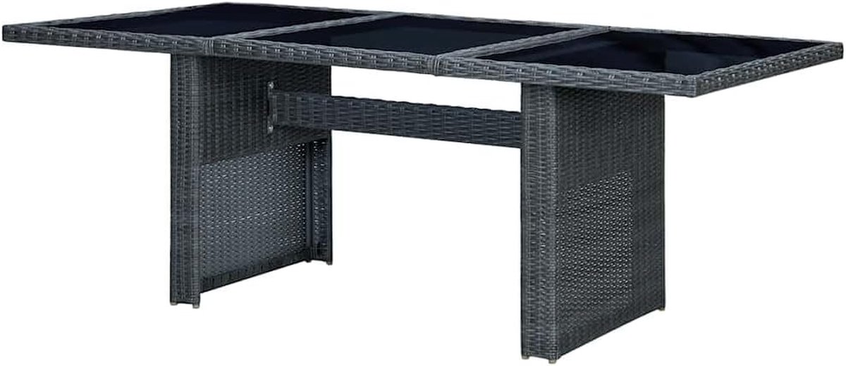 Ronde tuintafel - Buitentafel terras - Buiten dineren - Polyrotan met glasplaat - 200 x 74 x 100 cm - Donkergrijs