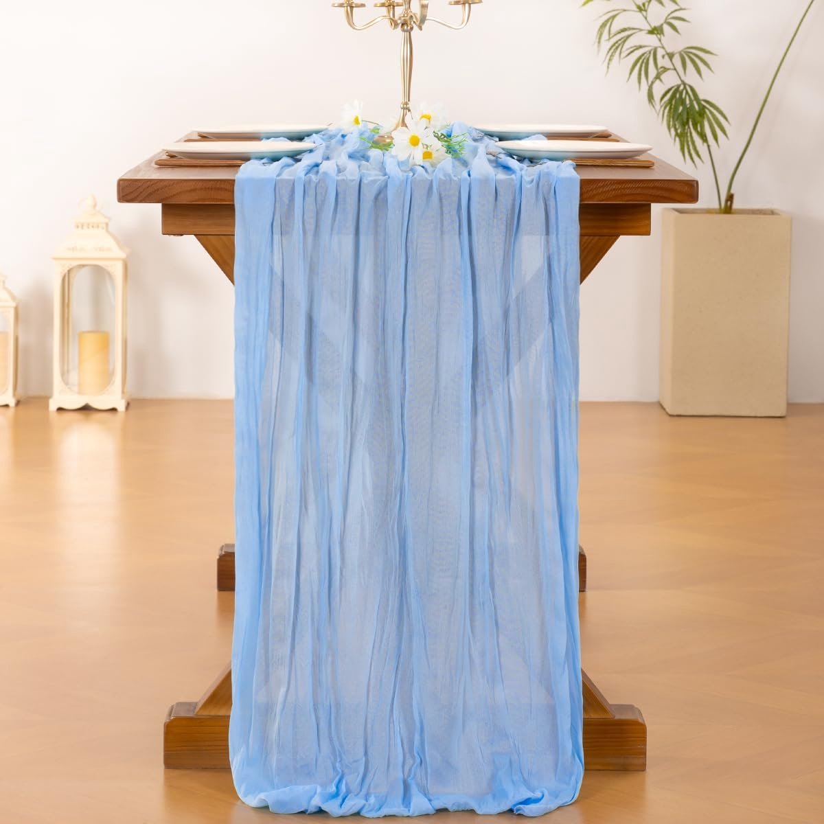 Kaasdoek Tafel Runner - Rustieke Tafeldecoratie - Feestelijke Decoratie - Handgeverfd Katoen - 305 cm - Blauw