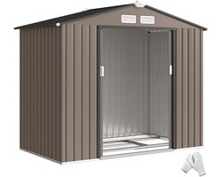 Tuinschuur - Tuinhuis - Gereedschapsschuur - Metalen Tuinhuisje - Met Funderingsset - Outdoor Tuinopslag - Buitenopslagruimte - Buitenberging - 4 Ventilatieopeningen - Bruin