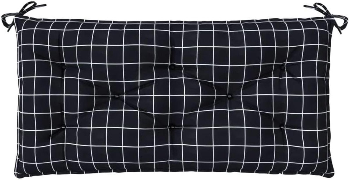 Tuinbank Kussen - Zitkussen Bank - Buiten Zitten - Bevestigingsbanden - 110 x 50 cm - Zwart Geruit