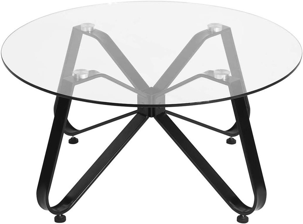 Ronde Koffietafel - Sidetable Eettafel - Woonkamer Decoratie - Gehard Glas Tafelblad - 80 cm Diameter - Zwart