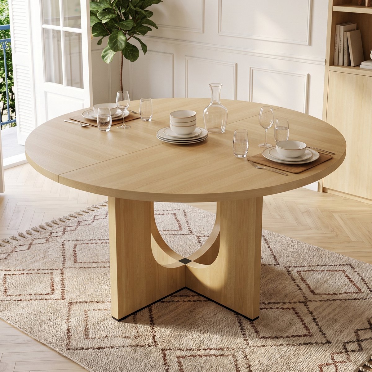 OKWISH Eettafel - Rond Design Voor 4 Tot 6 Personen - 120 x 120 x 75 cm - Scandinavische Stijl - MDF Eikenkleur