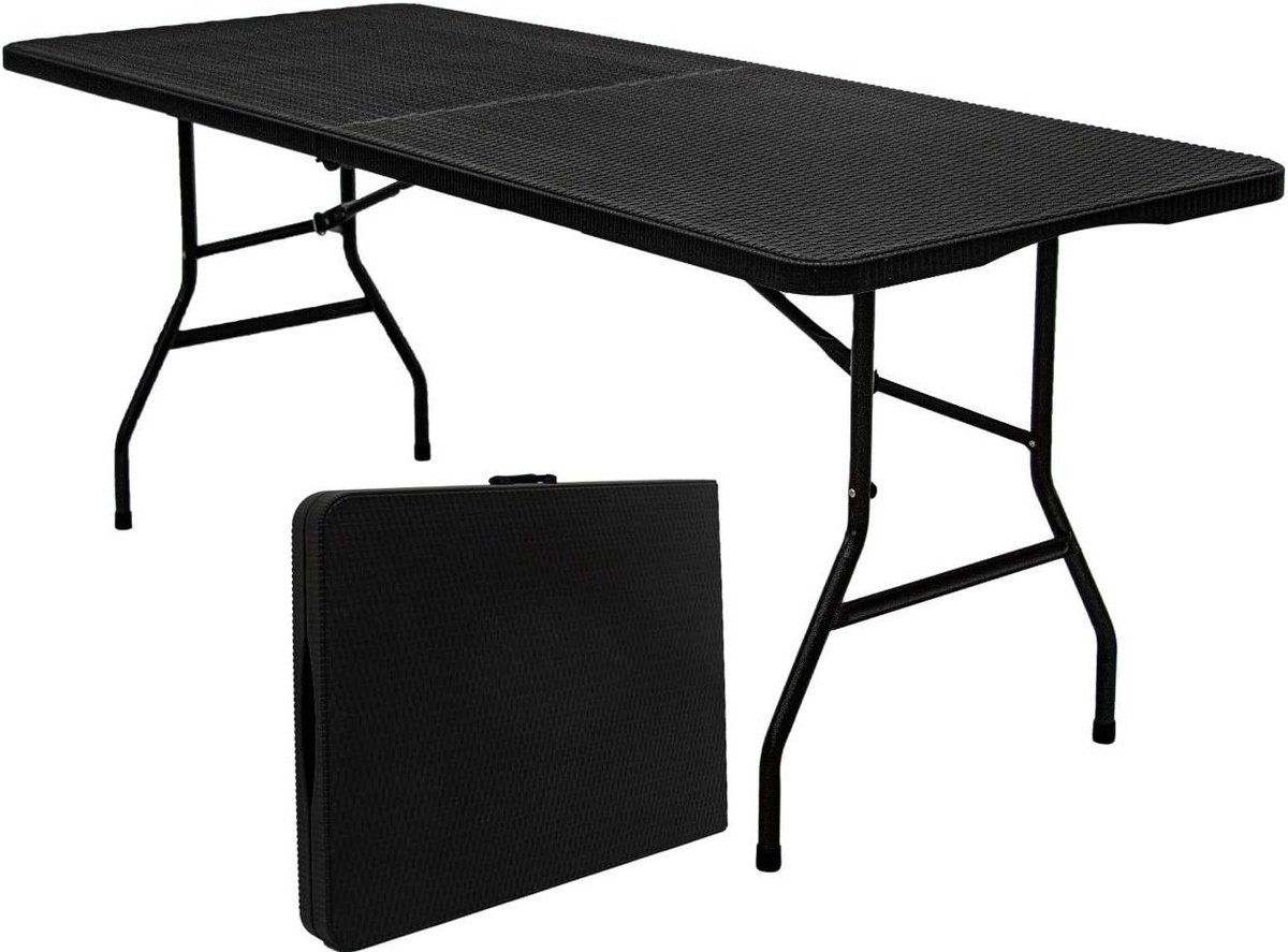 Tuintafel - Klaptafel - Feest organiseren - Weerbestendig rotanlook - 180 x 74 cm - Zwart